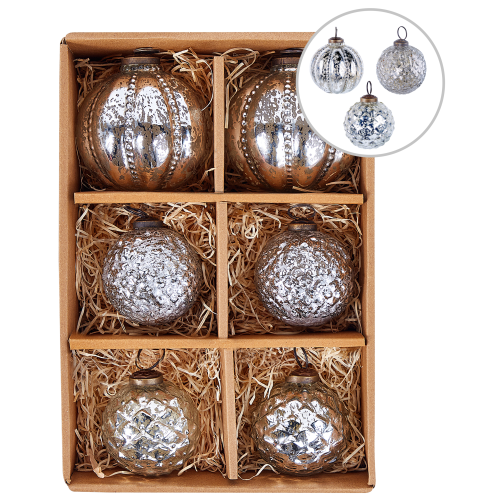 Beliani Set of 6 Baubles ARGENTIN Glass Silver
