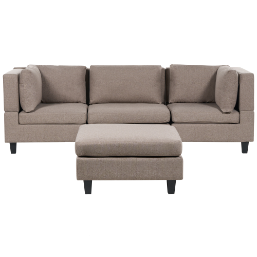 Beliani Modular Sofa 3 Seater UNSTAD with Ottoman Fabric Brown