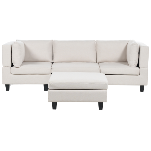 Beliani Modular Sofa 3 Seater UNSTAD with Ottoman Fabric Light Beige