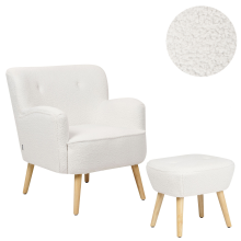Armchair TUMBA with Footstool Boucle White