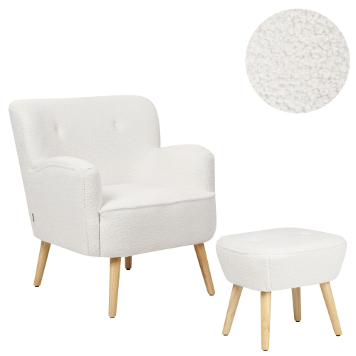 Beliani Armchair TUMBA with Footstool Boucle White