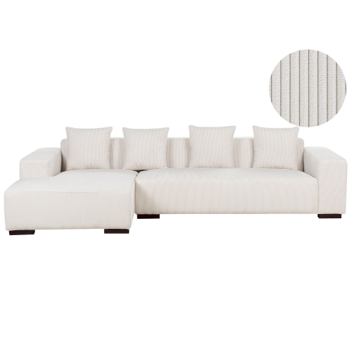 Beliani Corner Sofa 4 Seater LUNGO Corduroy Off-White Right Hand