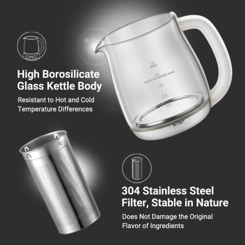 Bear 1.8L Multifunction Glass Kettle 16 Smart Presets Adjustable Temperature & Keep-Warm Function YSH-C18R6 1