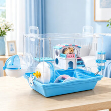 Acrylic Hamster Cage 2 Tier, Small Animal Cage, 37x33x28cm Hamster House with Exercise Wheel, Water Bottle, Bowl & Tunnel for Hamsters, Mice & Gerbils