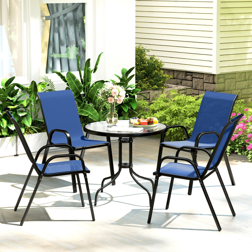 Outsunny 5 Pcs Garden Furniture Set, Round Table And Stackable Chairs, Blue