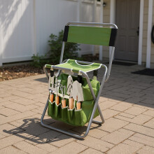 10-Piece Garden Tool Set with Folding Chair - Stainless Steel Hand Tools & Oxford Storage Bag