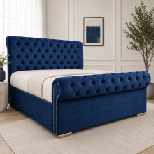 (Pink (with Mattress), 3ft Single (No Gaslift)) Scroll Sleigh Double Bed Frame Velvet Upholstered with Mattress & Ottoman Gas Lift Storage option Hand Made UK