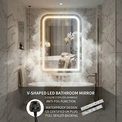 Living And Home Wall-Mounted Bathroom Adjustable LED Vanity Mirror with Demister 2