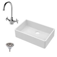 Fireclay 1 Bowl Butler Kitchen Sink with Mono Sink Mixer Tap & Waste 795mm - Ceramic Kitchen Sink & Tap Bundle