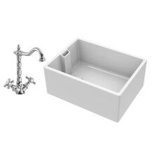 Traditional 1 Bowl Fireclay Belfast Kitchen Sink & French Classic Mono Sink Mixer Tap