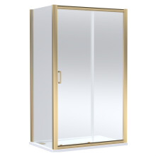 Balterley Ellenhall Sliding Shower Door with 6mm Glass, Side Panel & 1200x800mm Shower Tray, Brushed Brass/White