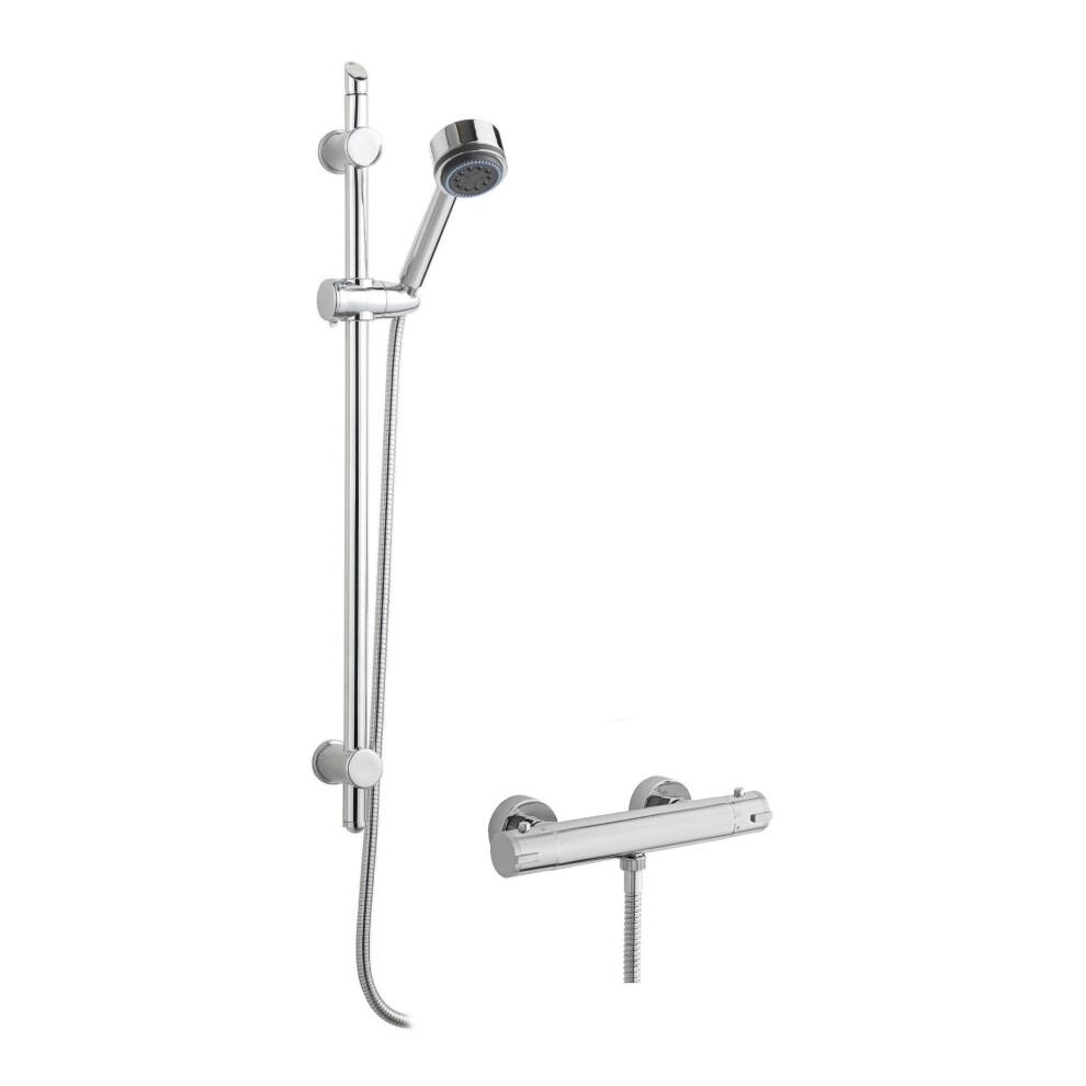Balterley Minimalist Thermostatic Bar Valve With Multi Function Handset Brass Slide Rail Kit Shower Bundle - Chrome