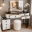 MN Furniture LED Dressing Table Set Mirror Drawers Stool White 3