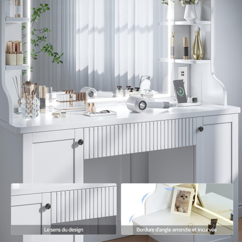 Vanity Desk with LED Lighted Mirror, Drawers & Side Storage Cabinets 1