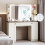 Vanity Desk with LED Lighted Mirror, Drawers & Side Storage Cabinets 7