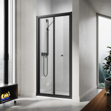 (760x1850mm) ELEGANT Black Bi-Fold Glass Sliding Shower Door Panel,Reversible Left & Right Installation for Shower Enclosures