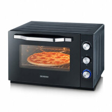 Vier posierbare XXL Umluft SEVERIN - 60 L - 2 200 W - Drehspieß und Pizzastein - Schwarz/Edelstahl