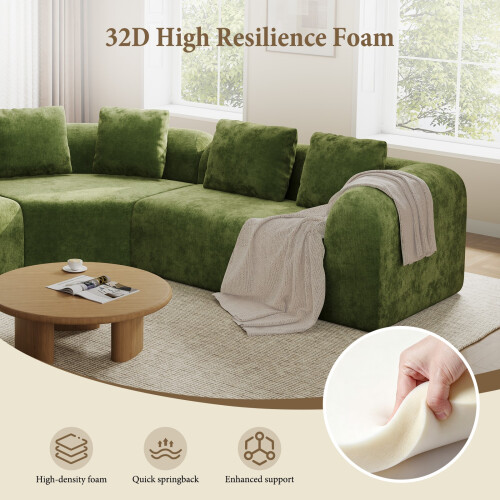 Modular Sectional Large Chenille L-shaped Sofa Green 1