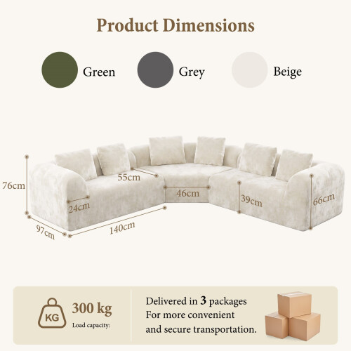 Modular Sectional Large Chenille L-shaped Sofa Beige 2