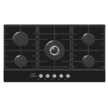 electriQ 90cm 5 Burner Gas on Glass Hob - Black EQGH905GGBLK