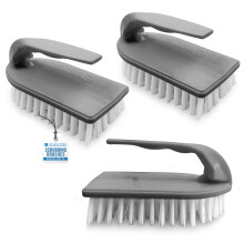 3pk Plastic Scrubbing Brush with Stiff Nylon Bristles Mould, Limescale and Grout Remover Ergonomic and Heavy Duty Cleaning Products