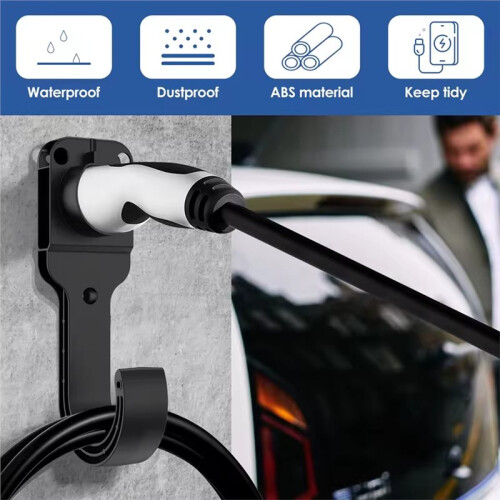 EV Charger Cable Holder with Hook - Type 2 Charging Cable Organizer Wall Mount Bracket Heavy Duty Holder for Home Garage 1