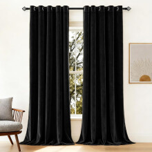(Black, 66 x 84 in (5.5ft x 7ft) - Single Panel Door Curtain) Crushed Velvet Eyelet Curtains - Readymade Lined Drapes for Bedroom & Living Room