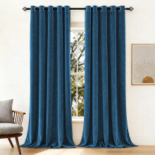 (Blue, 66 x 90 in (5.5ft x 7.5ft)) Crushed Velvet Eyelet Curtains - Readymade Lined Drapes for Bedroom & Living Room