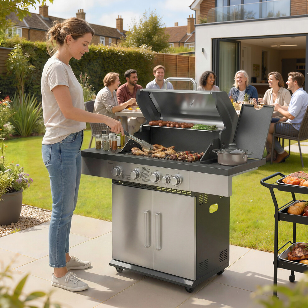 Outsunny 4+1 Burner Gas Bbq Grill, Portable Gas Barbecue Grill