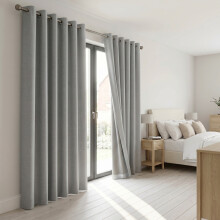 (Silver, 46'' x 54'' (PAIR)) BLACKOUT EYELET CURTAINS READY MADE PAIR+2 TIEBACK