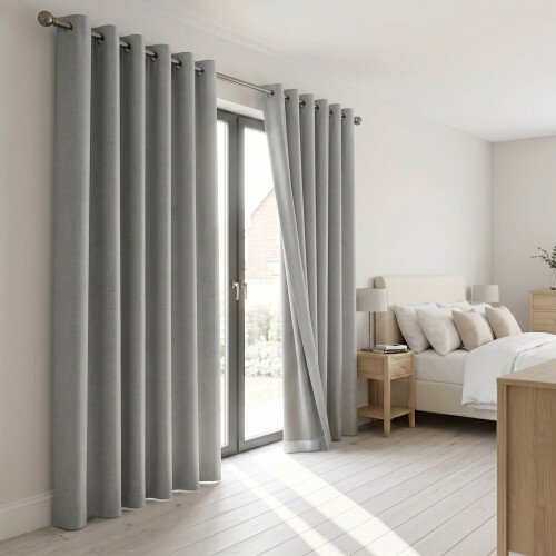 (Silver, 46'' x 54'' (PAIR)) BLACKOUT EYELET CURTAINS READY MADE PAIR+2 TIEBACK