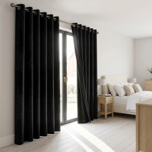 (Black, 46'' x 54'' (PAIR)) BLACKOUT EYELET CURTAINS READY MADE PAIR+2 TIEBACK