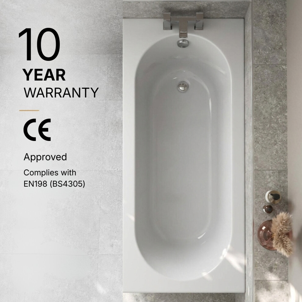 Bathroom 1500X700mm Single Ended Curved Bath Front Panel Acrylic White Bathtub 5056093690753