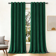 (Emerald, 90 x 90 in (7.5ft x 7.5ft)) Crushed Velvet Eyelet Curtains - Readymade Lined Drapes for Bedroom & Living Room