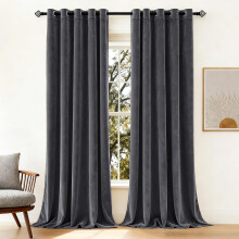 (Charcoal, 66 x 54 in (5.5ft x 4.5ft)) Crushed Velvet Eyelet Curtains - Readymade Lined Drapes for Bedroom & Living Room