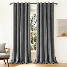 (Grey, 66 x 72 in (5.5ft x 6ft)) Crushed Velvet Eyelet Curtains - Readymade Lined Drapes for Bedroom & Living Room