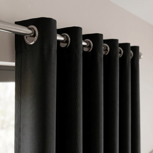 (Black, 66'' x 54'' (PAIR)) BLACKOUT EYELET CURTAINS READY MADE PAIR+2 TIEBACK 1