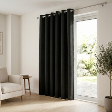 (Black, 66'' x 84'' (SINGLE DOOR CURTAIN)) BLACKOUT EYELET CURTAINS READY MADE PAIR+2 TIEBACK