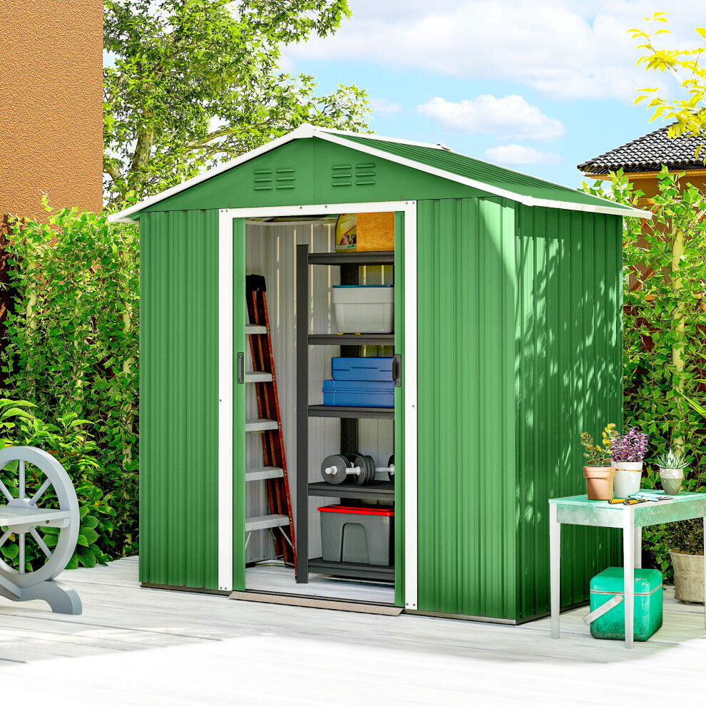 Outsunny Metal Garden Storage Shed - 6 x 3.2ft - Green - Image 4