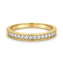 (O) Jewelco London Ladies Solid 9ct Yellow Gold Round Brilliant Cubic Zirconia Channel Set Half Eternity Bridal Travel Ring - JRN609
