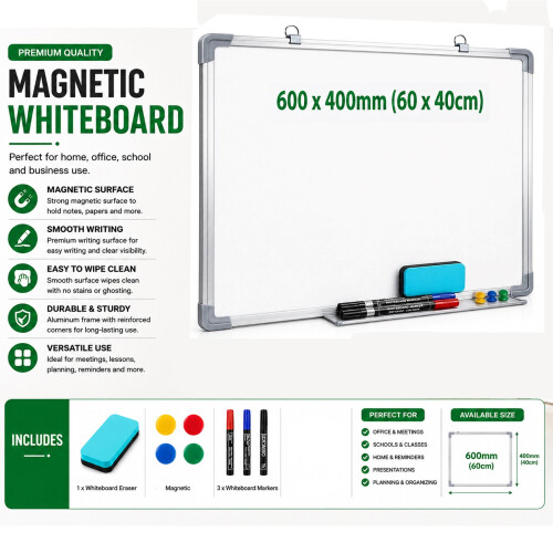 600×400mm Magnetic Dry Wipe Whiteboard Office Home