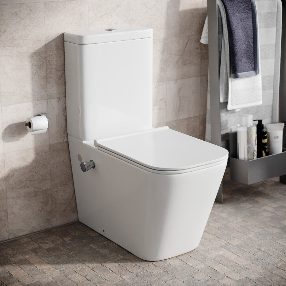 Rimless Square Close Coupled Toilet With Integrated Bidet