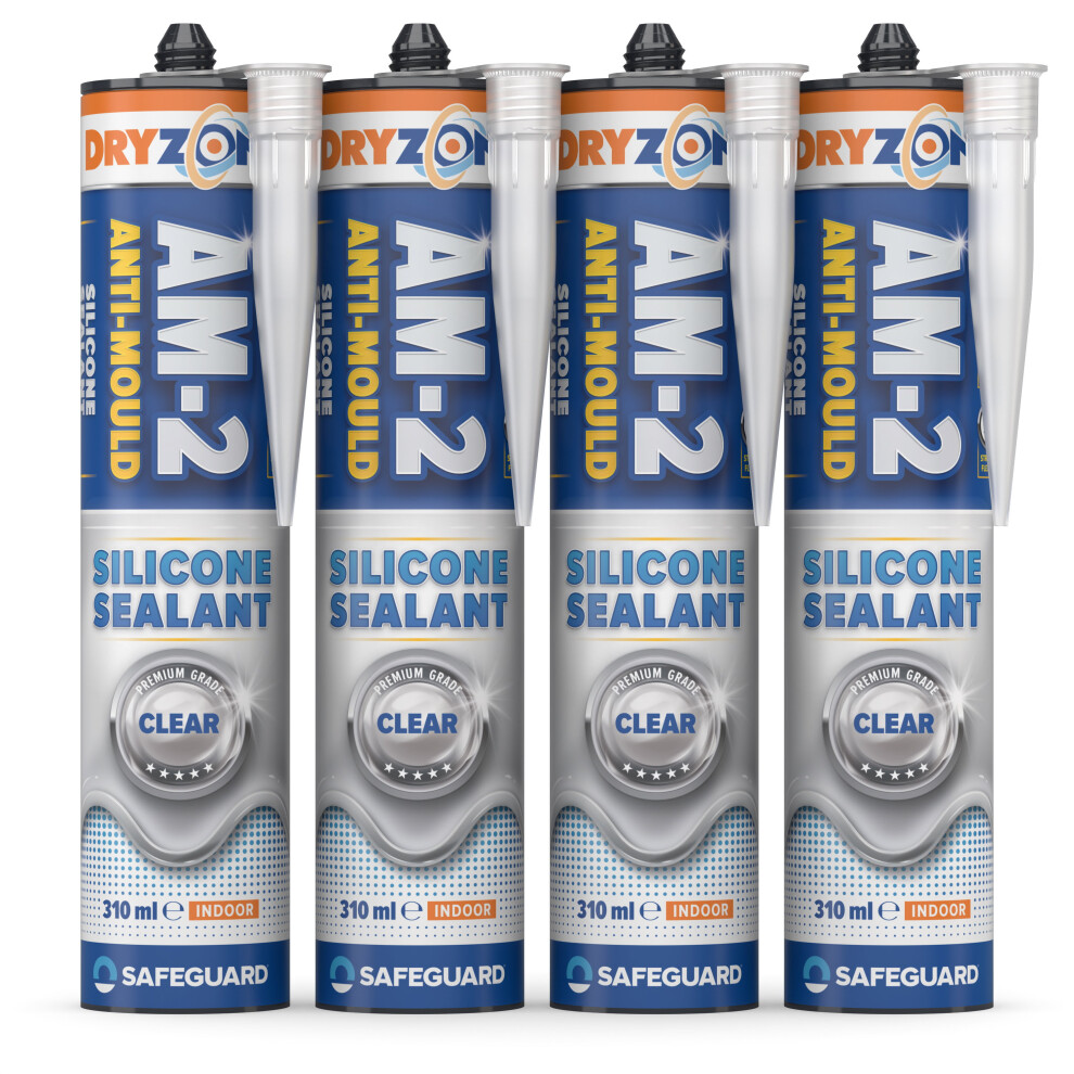 (4 Pack) Dryzone Anti-Mould Silicone Sealant Clear 310Ml 5060132769379