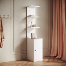 Elegant Tall Slim Storage Cabinet with 3 Open Display Shelves, Door Cupboard & Adjustable Shelf, White, 30 x 40 x 160 cm