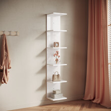 Elegant Wall Mounted Display Shelf, White Open Storage Unit with 6 Shelves for Bedroom, Living Room & Wardrobe, 30 x 24.8 x 160 cm