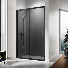 (1400mm) ELEGANT 1900mm Black Sliding Shower Door, 8mm Tempered Glass with NANO Self-Clean Coating, Matte Black Frame