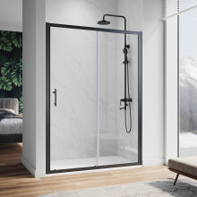ELEGANT Black Sliding Shower Door,1100x1850mm Glass Shower Enclosure with 6mm Safety Glass for Wetroom Cubicle