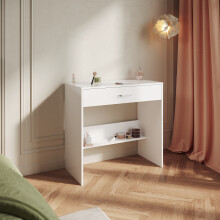 Elegant Compact Dressing Table with Makeup Organiser Drawer, Lower Storage Shelf & Vanity Desk, White, 80 x 40 x 77 cm
