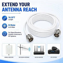 N Male to N Male Coaxial Cable 16.5FT for 4G LTE 5G Antenna Systems White 50 Ohm Low Loss 4D-FB RF-Extension