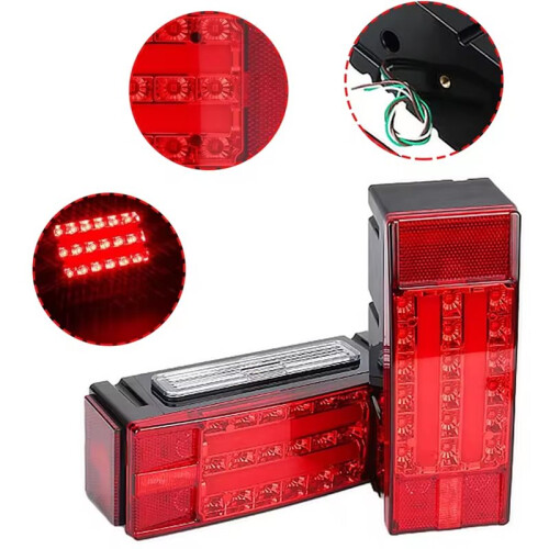 1Pair 12V Rectangular Submersible LED Trailer Light - Red Turn Signal Tail Brake Lights for Trucks Trailers Van